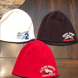 Three reversible Aeropostale beanies